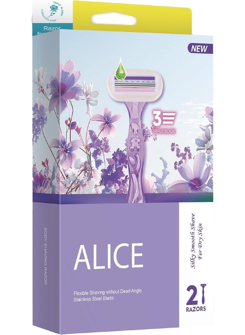 أليس ماكينات حلاقة أليس للنساء - طقم 2 قطعة - 3 شفرات ستانلس ورأس مرن - بنفسجي - مخصصة للبشرة الجافة - Image 5